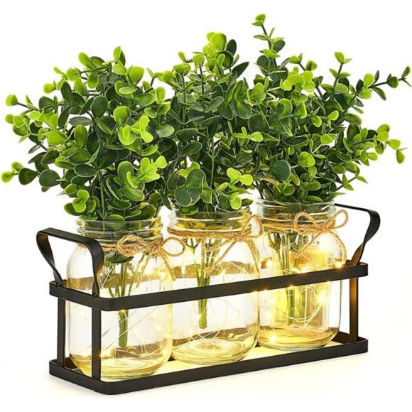 Light Mason Jar Centerpiece Table Centerpieces for Dining Room Farmhouse Kitchen - Picture 1 of 6